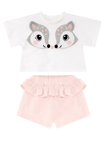 Denokids 2-delige outfit "Twin Gazelles" wit/lichtroze