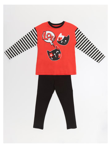 Denokids 2-delige outfit "Lol Cat" rood/zwart