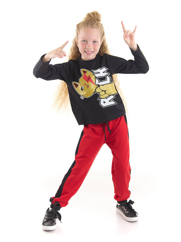Denokids 2-delige outfit "Cat Rock" zwart/rood