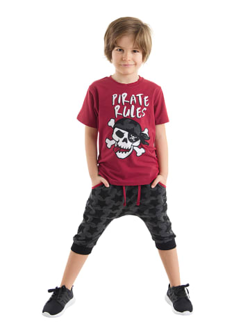 Denokids 2-delige outfit "Pirate Rules" rood/antraciet