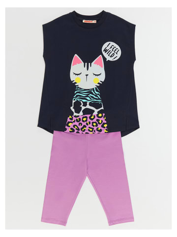 Denokids 2-delige outfit "Jungle Cat" donkerblauw/paars