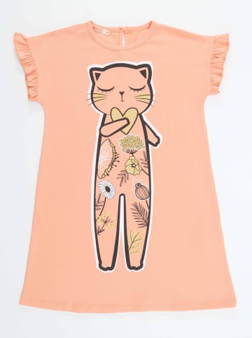 Denokids Jurk "Cat in Flowers" abrikooskleurig