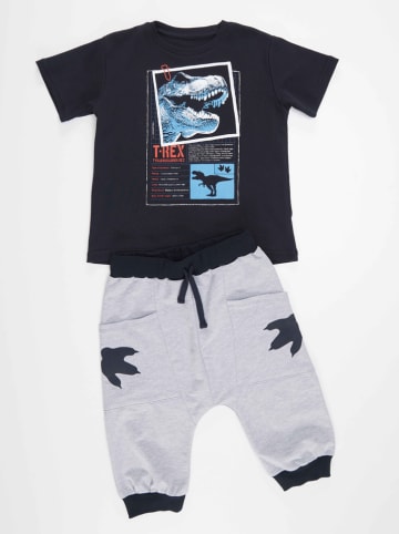 Denokids 2tlg. Outfit "T-rex Info" in Schwarz/ Grau