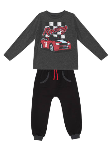 Denokids 2-delige outfit "Race" donkergrijs/zwart