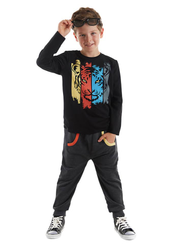 Denokids 2-delige outfit "Tiger Boy" zwart/antraciet