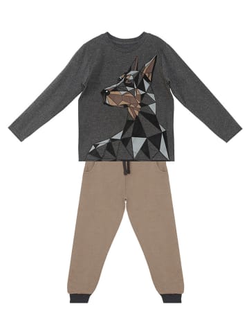 Denokids 2-delige outfit "Doberman" antraciet/bruin