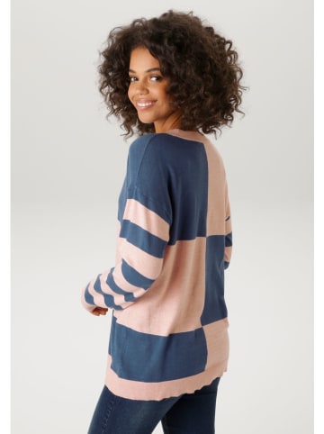 Aniston Pullover in Rosa/ Dunkelblau