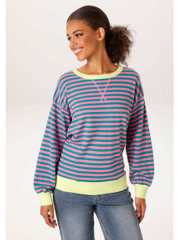 Aniston Pullover in Pink/ Petrol/ Gelb