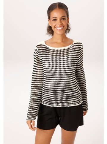 Aniston Pullover in Creme/ Schwarz