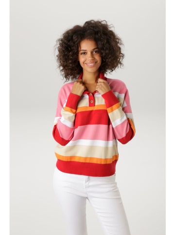 Aniston Pullover in Rot/ Rosa/ Beige