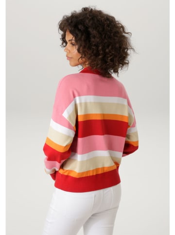 Aniston Pullover in Rot/ Rosa/ Beige