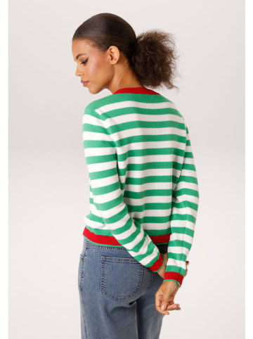 Aniston Cardigan in Grün/ Weiß