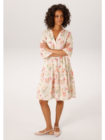 Aniston Jurk crème/roze/groen