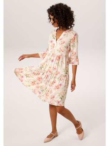 Aniston Jurk crème/roze/groen