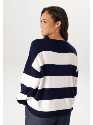 Aniston Sweter w kolorze granatowo-białym