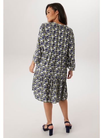 Aniston Jurk donkerblauw/olijfgroen/wit