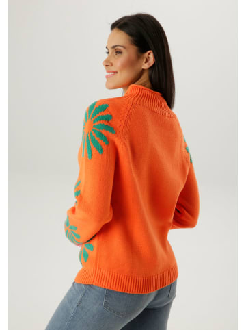 Aniston Pullover in Orange/ Grün