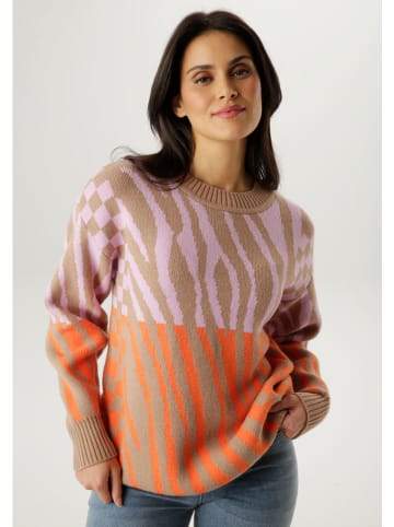 Aniston Pullover in Camel/ Rosa/ Orange