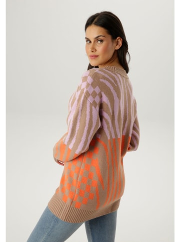 Aniston Pullover in Camel/ Rosa/ Orange