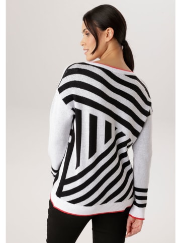 Aniston Pullover in Weiß/ Schwarz