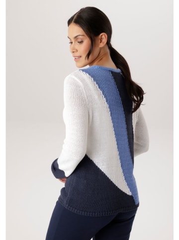 Aniston Pullover in Dunkelblau/ Blau/ Weiß