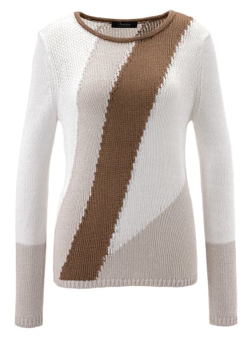 Aniston Pullover in Camel/ Weiß