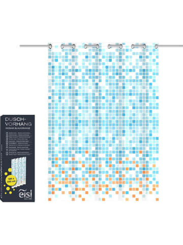 Schütte Douchegordijn "Mosaik" blauw/oranje - (B)180 x (H)200 cm