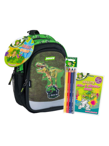 Jolly Kleurterschoolrugzakset "Dinosaurier" groen - (B)23 x (H)33 x (D)13 cm