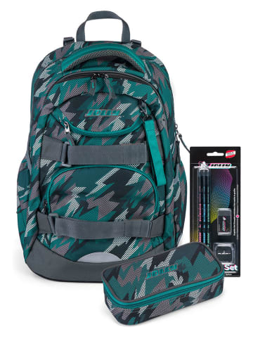 Jolly 8tlg. Schulranzenset "Next Gen" in Grau/ Türkis - (B)29 x (H)43 x (T)22 cm