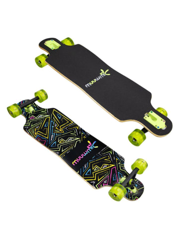 muuwmi Longboard "Compact" mit Leuchtrollen in Schwarz/ Grün - ab 5 Jahren