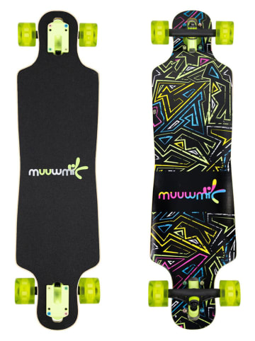 muuwmi Longboard "Compact" mit Leuchtrollen in Schwarz/ Grün - ab 5 Jahren