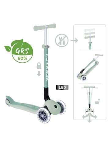 GLOBBER Scooter "Primo Foldable Lights Eco" mit Leuchtrollen in Grün - ab 3 Jahren