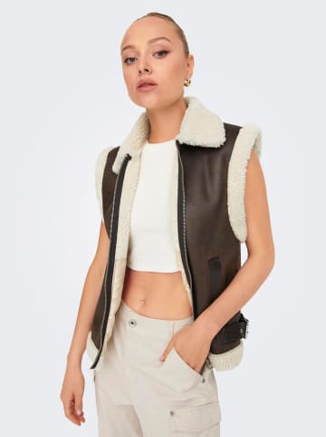 ONLY Weste "Betty" in Dunkelbraun/ Creme