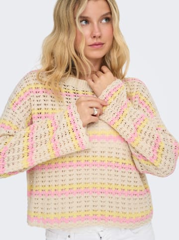 ONLY Sweter w kolorze beżowo-żółto-jasnoróżowym