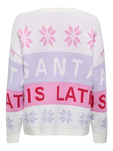 ONLY Pullover in Weiß/ Flieder/ Pink