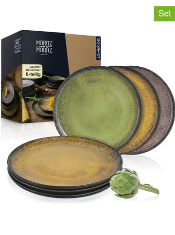 Moritz & Moritz 6er-Set: Speiseteller "Vida" in Gelb/ Grün/ Grau - Ø 27 cm