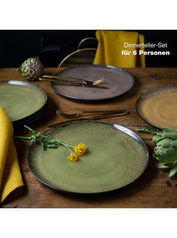 Moritz & Moritz 6er-Set: Speiseteller "Vida" in Gelb/ Grün/ Grau - Ø 27 cm