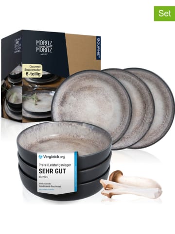 Moritz & Moritz 6er-Set: Suppenteller ''Vida'' in Beige/ Grau - Ø 19 cm