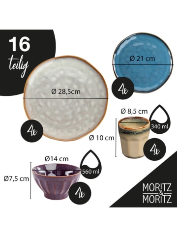Moritz & Moritz 16tlg. Geschirrset "Copa" in Beige/ Blau/ Lila