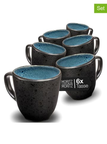 Moritz & Moritz 6er-Set: Tassen "Organic" in Schwarz/ Hellblau - 380 ml