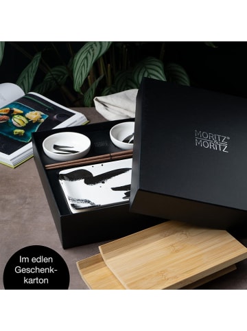 Moritz & Moritz 10-częściowy zestaw "Pinselstriche" w kolorze biało-czarnym do sushi