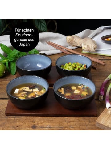 Moritz & Moritz 4er-Set: Miso-Schalen "Vida" in Schwarz/ Blau - Ø 12 cm