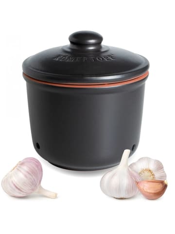 Römertopf Knoblauchtopf "Mini" in Schwarz/ Orange - 600 ml