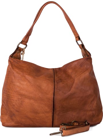 Anna Morellini Leder-Schultertasche "Camilla" in Hellbraun - (B)36 x (H)29 x (T)10 cm