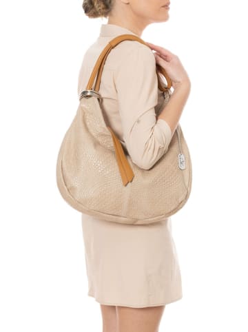 Anna Morellini Leder-Schultertasche "Concetta" in Beige - (B)38 x (H)34 x (T)10 cm