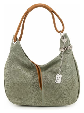 Anna Morellini Leder-Schultertasche "Concetta" in Oliv - (B)38 x (H)34 x (T)10 cm