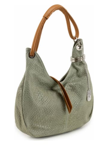Anna Morellini Leder-Schultertasche "Concetta" in Oliv - (B)38 x (H)34 x (T)10 cm