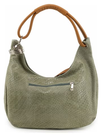 Anna Morellini Leder-Schultertasche "Concetta" in Grün - (B)38 x (H)34 x (T)10 cm