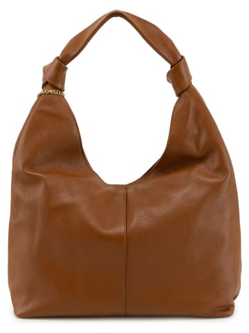 Anna Morellini Leder-Schultertasche "Agnetta" in Hellbraun - (B)34 x (H)58 x (T)13 cm