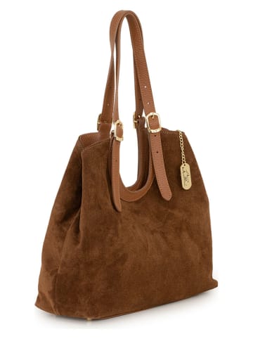 Anna Morellini Leren schoudertas "Cletta" lichtbruin - (B)42 x (H)33 x (D)14 cm